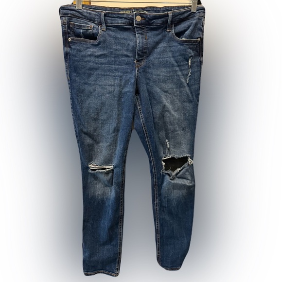 Old Navy mid rise rockstar distressed jeans dark wash size 16 - Picture 1 of 3
